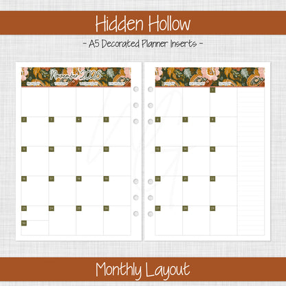 A5 Planner Inserts | Amber Meadow - November 2026