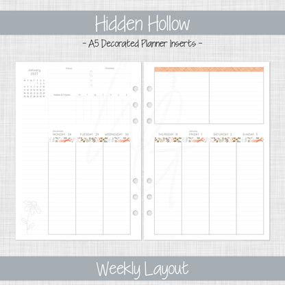 A5 Planner Inserts | Hidden Hollow - January 2027