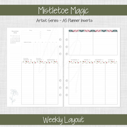 A5 Planner Inserts | Mistletoe Magic - December 2026