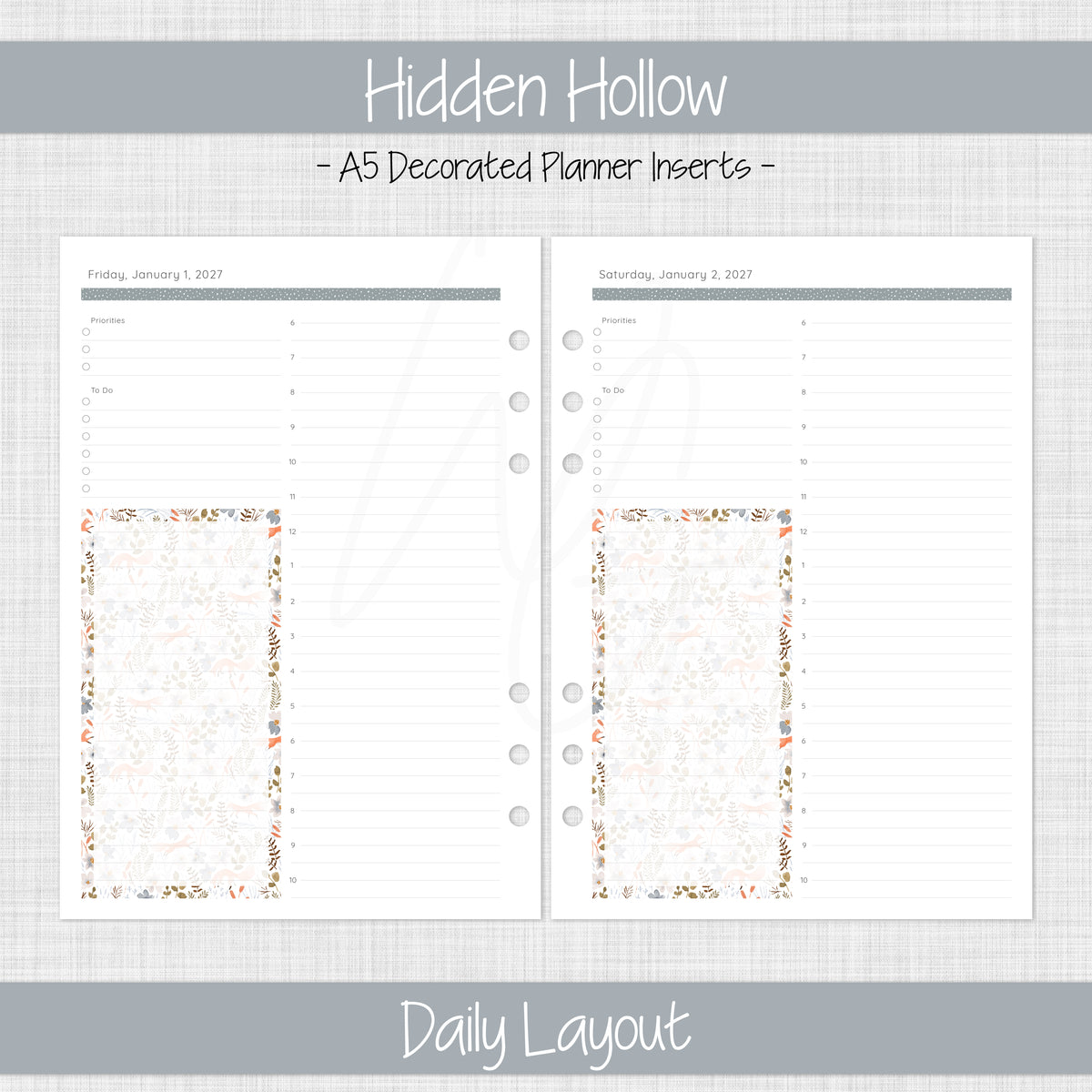 A5 Planner Inserts | Hidden Hollow - January 2027