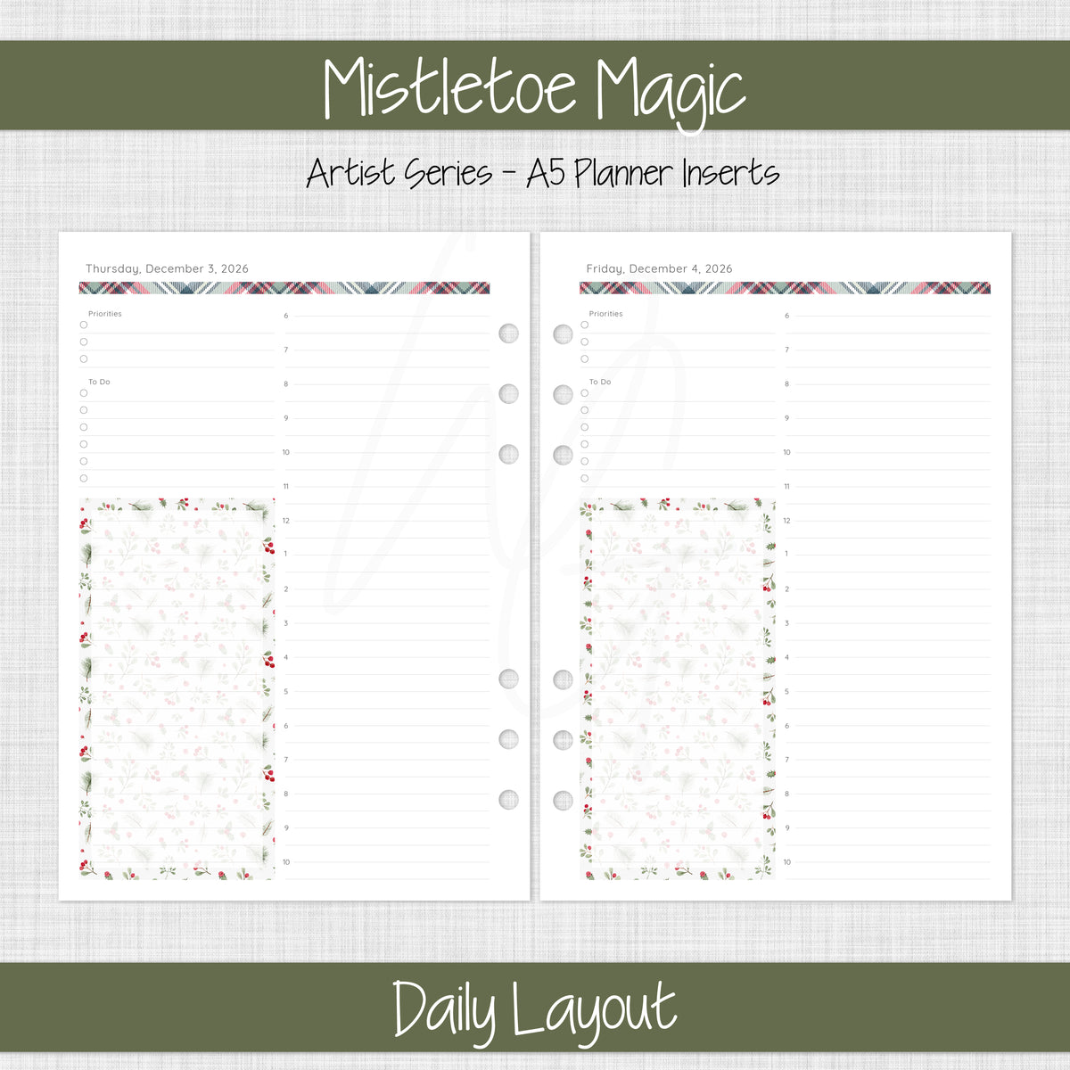 A5 Planner Inserts | Mistletoe Magic - December 2026