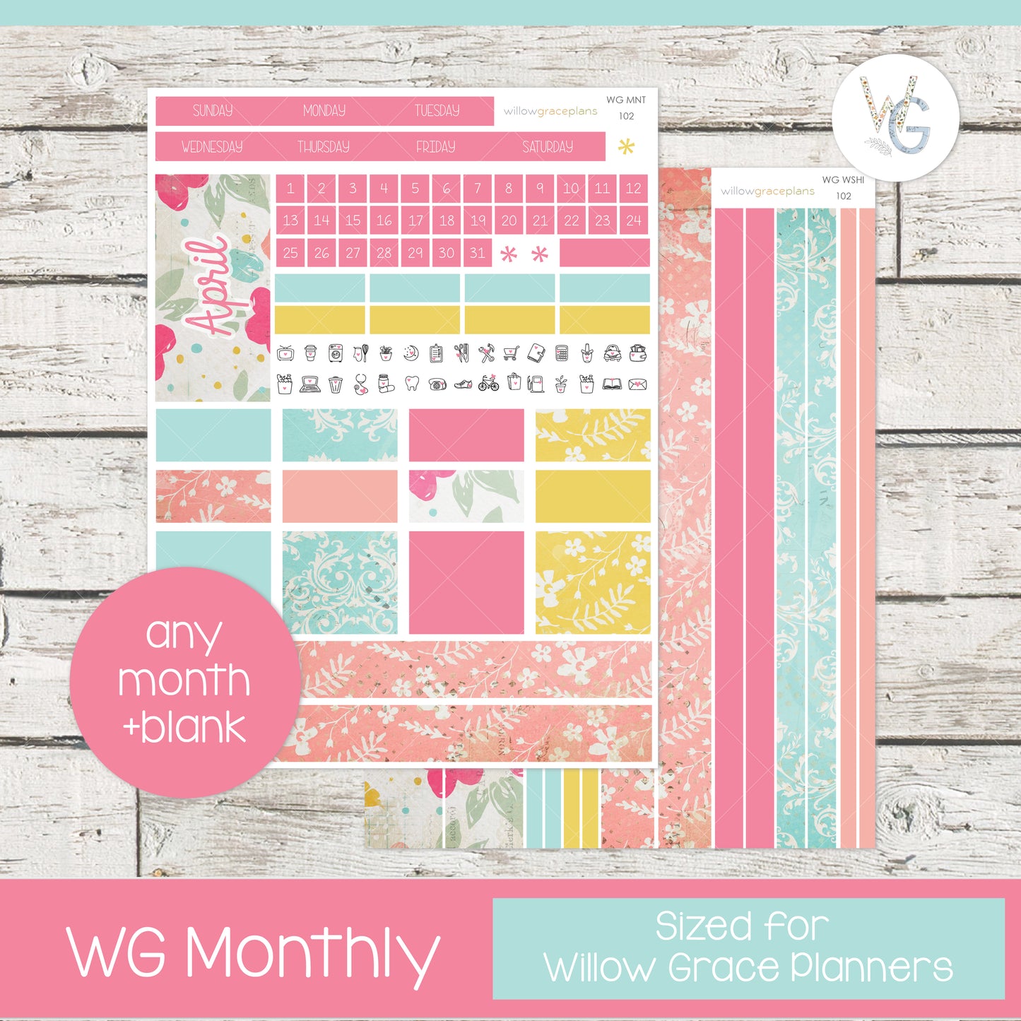 Willow Grace Planner Stickers - Monthly Planner Stickers | WGM-102