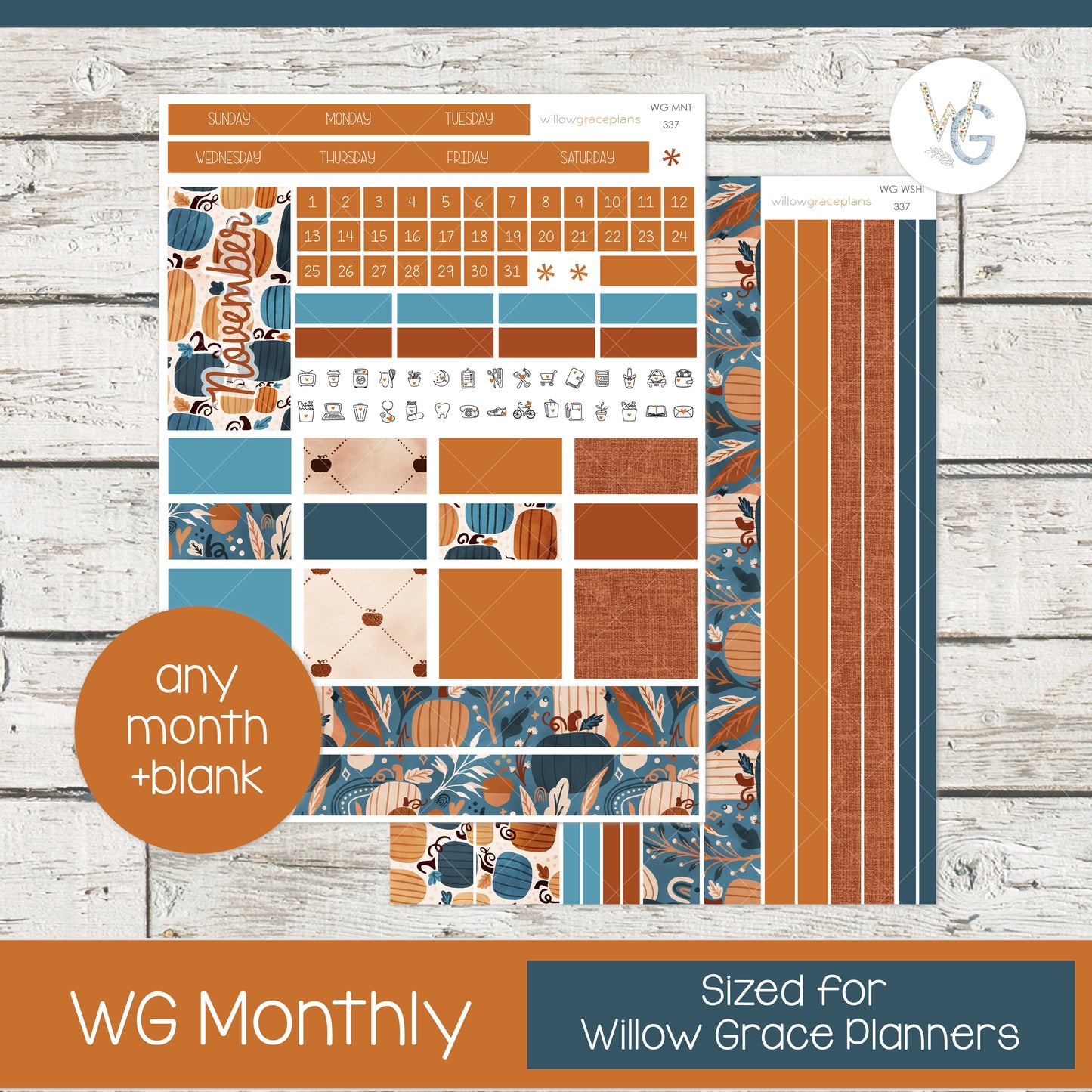 Willow Grace Planner Stickers - Monthly Planner Stickers | WGM-337