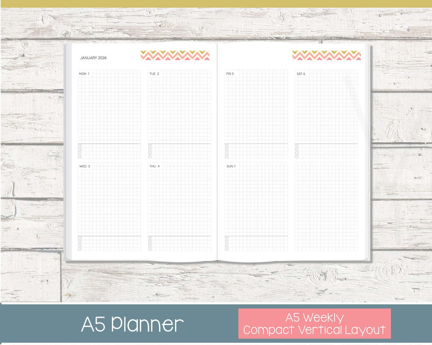 Weekly Personalized Planner | Compact Vertical Weekly Planner | Grid Layout | Chevron Rainbow