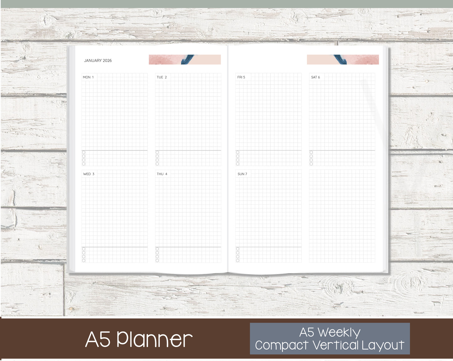 Weekly Personalized Planner | Compact Vertical Weekly Planner | Grid Layout | Blush & Ink