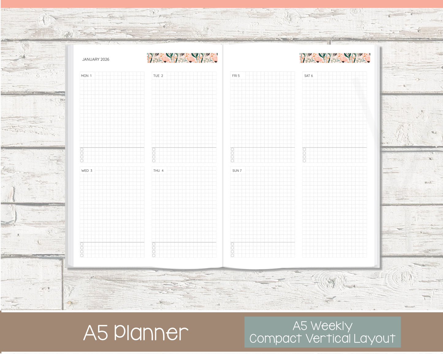 Weekly Personalized Planner | Compact Vertical Weekly Planner | Grid Layout | Cottage Bloom