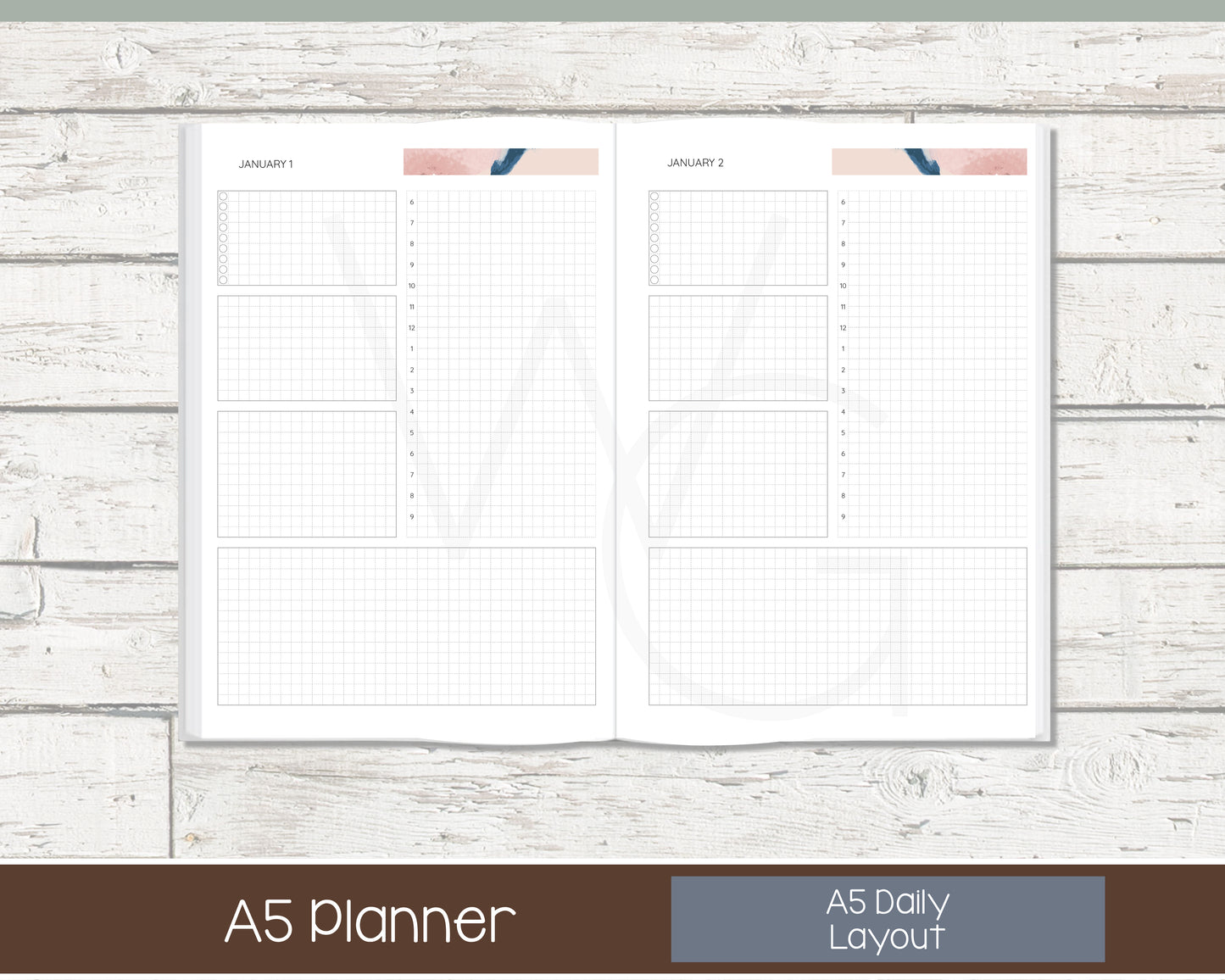 Complete Vertical Planner | Month, Week, Day Planner | Grid Layout | Blush & Ink