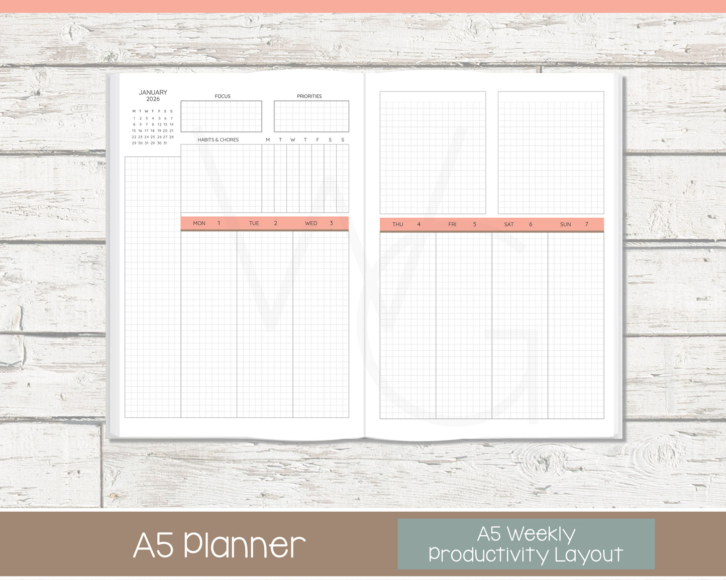Complete Productivity Planer | Month, Week, Day Planner | Grid Layout | Cottage Bloom