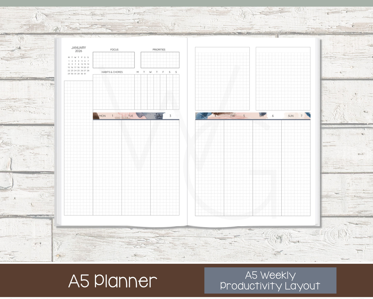 Complete Productivity Planer | Month, Week, Day Planner | Grid Layout | Blush & Ink
