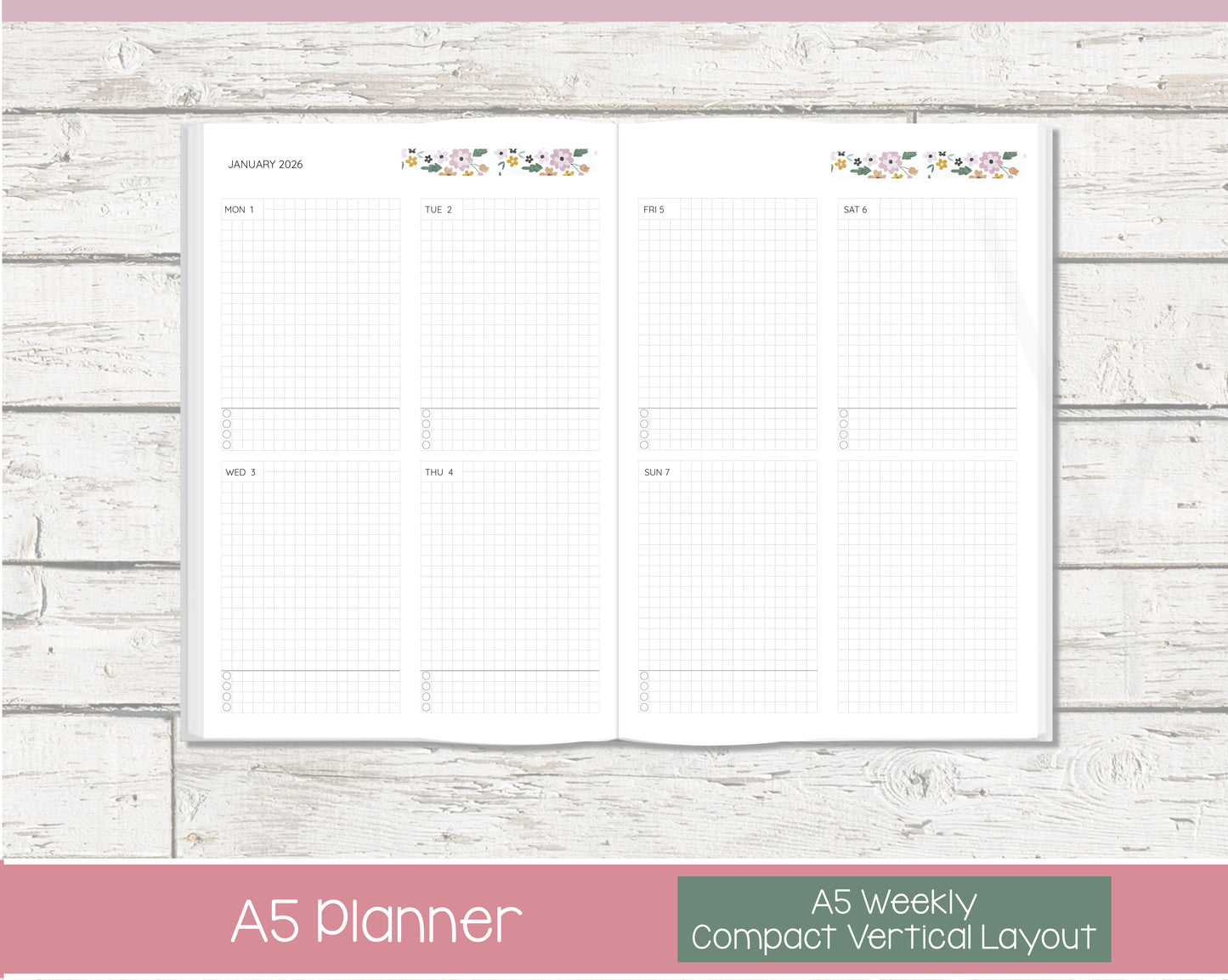 Weekly Personalized Planner | Compact Vertical Weekly Planner | Grid Layout | Petal Parade
