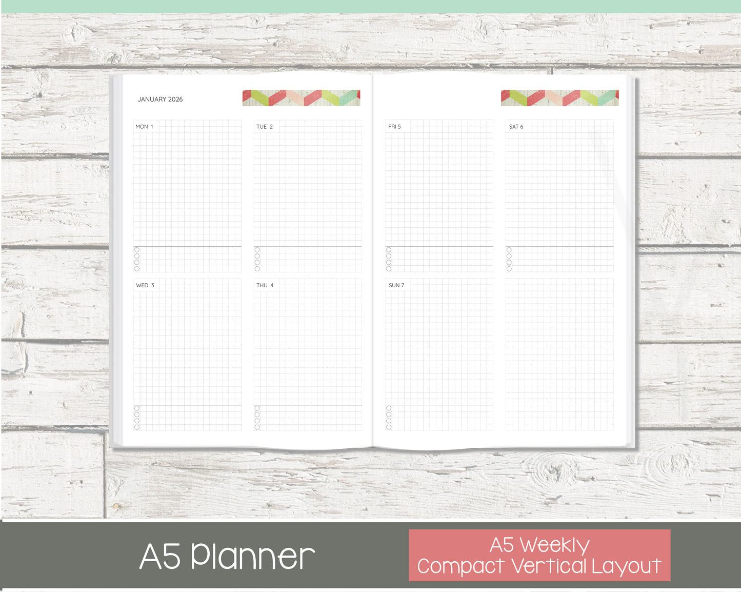 Weekly Personalized Planner | Compact Vertical Weekly Planner | Grid Layout | Shabby Chevron