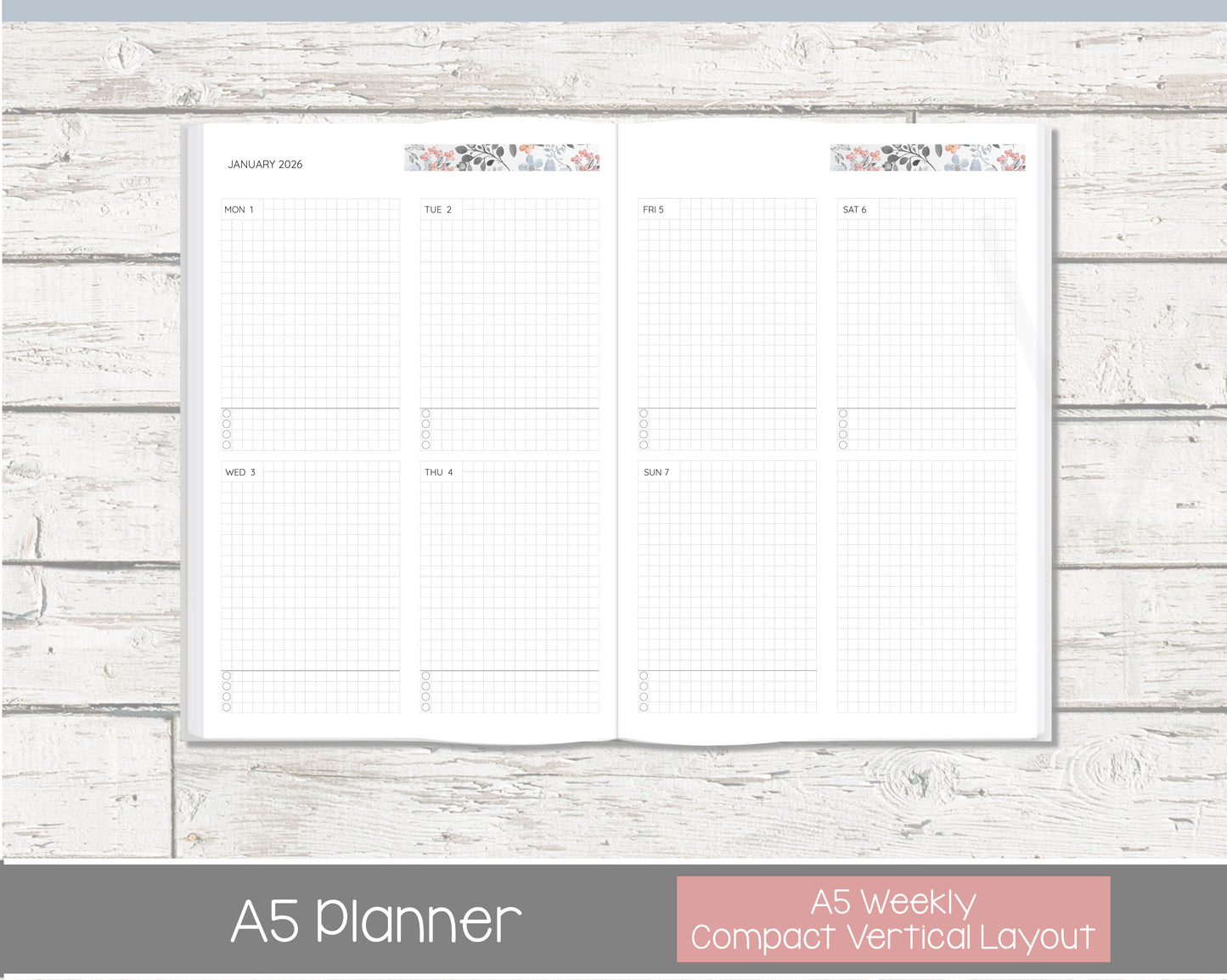 Weekly Personalized Planner | Compact Vertical Weekly Planner | Grid Layout | Vintage Blues