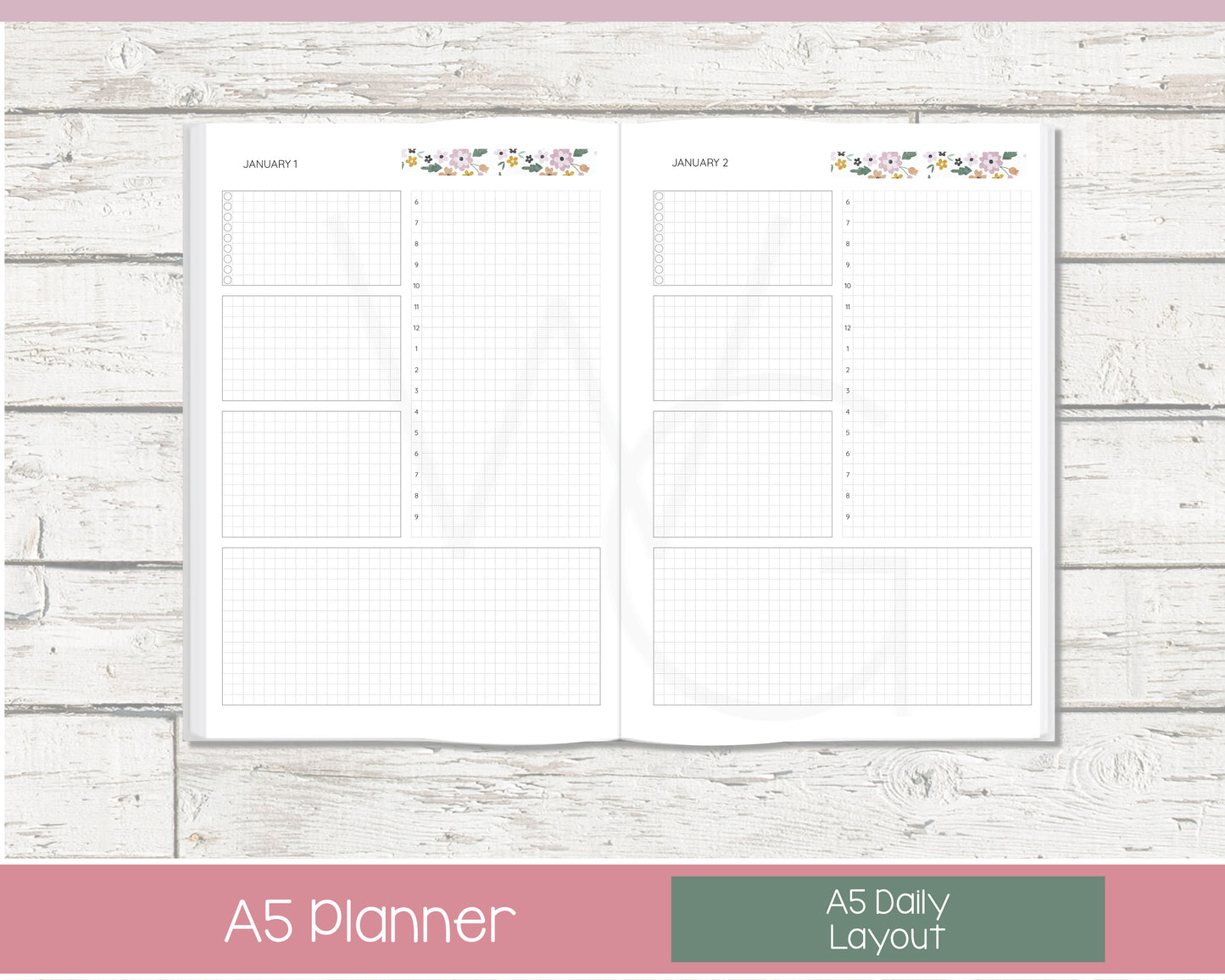 Complete Vertical Planner | Month, Week, Day Planner | Grid Layout | Petal Parade
