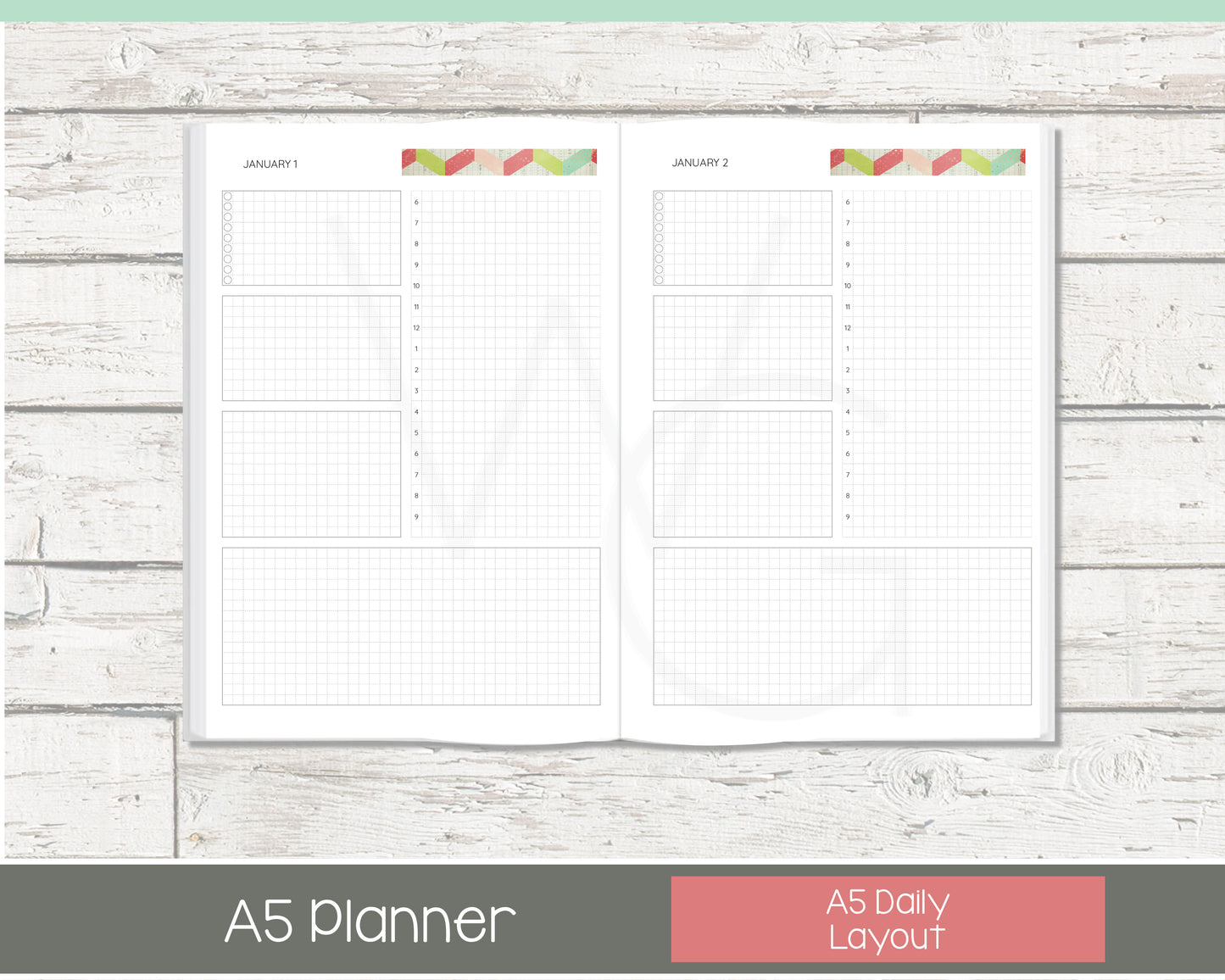 Complete Vertical Planner | Month, Week, Day Planner | Grid Layout | Shabby Chevron