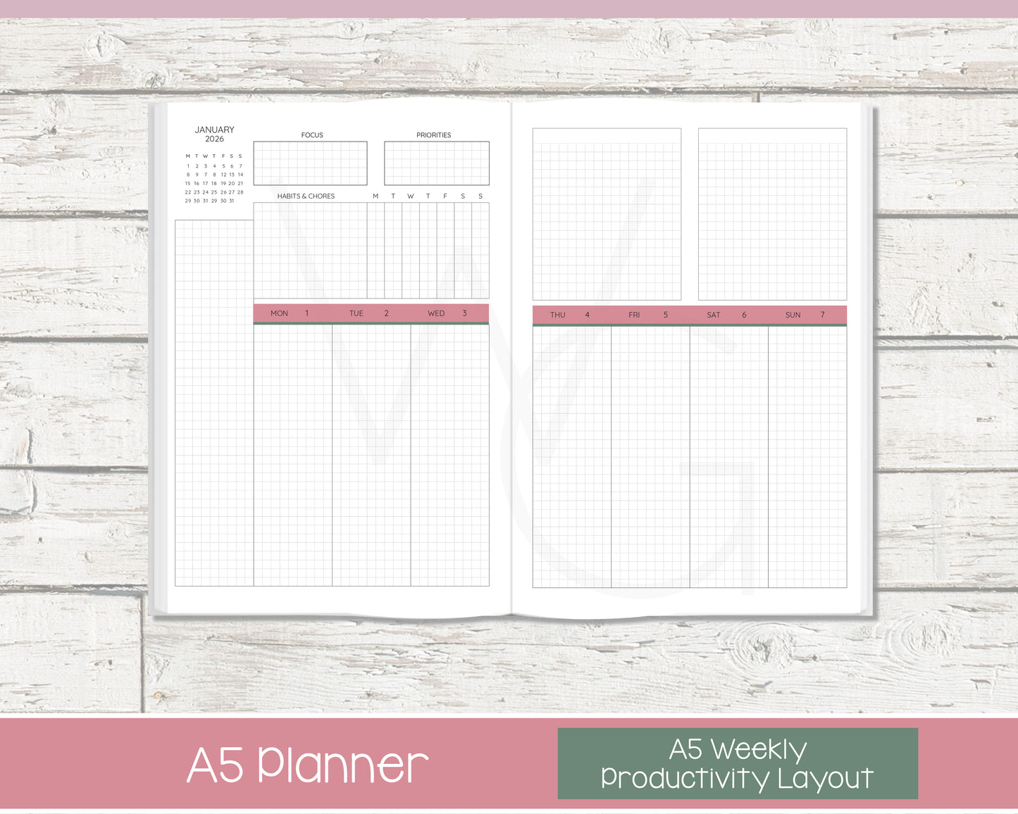 Complete Productivity Planer | Month, Week, Day Planner | Grid Layout | Petal Parade
