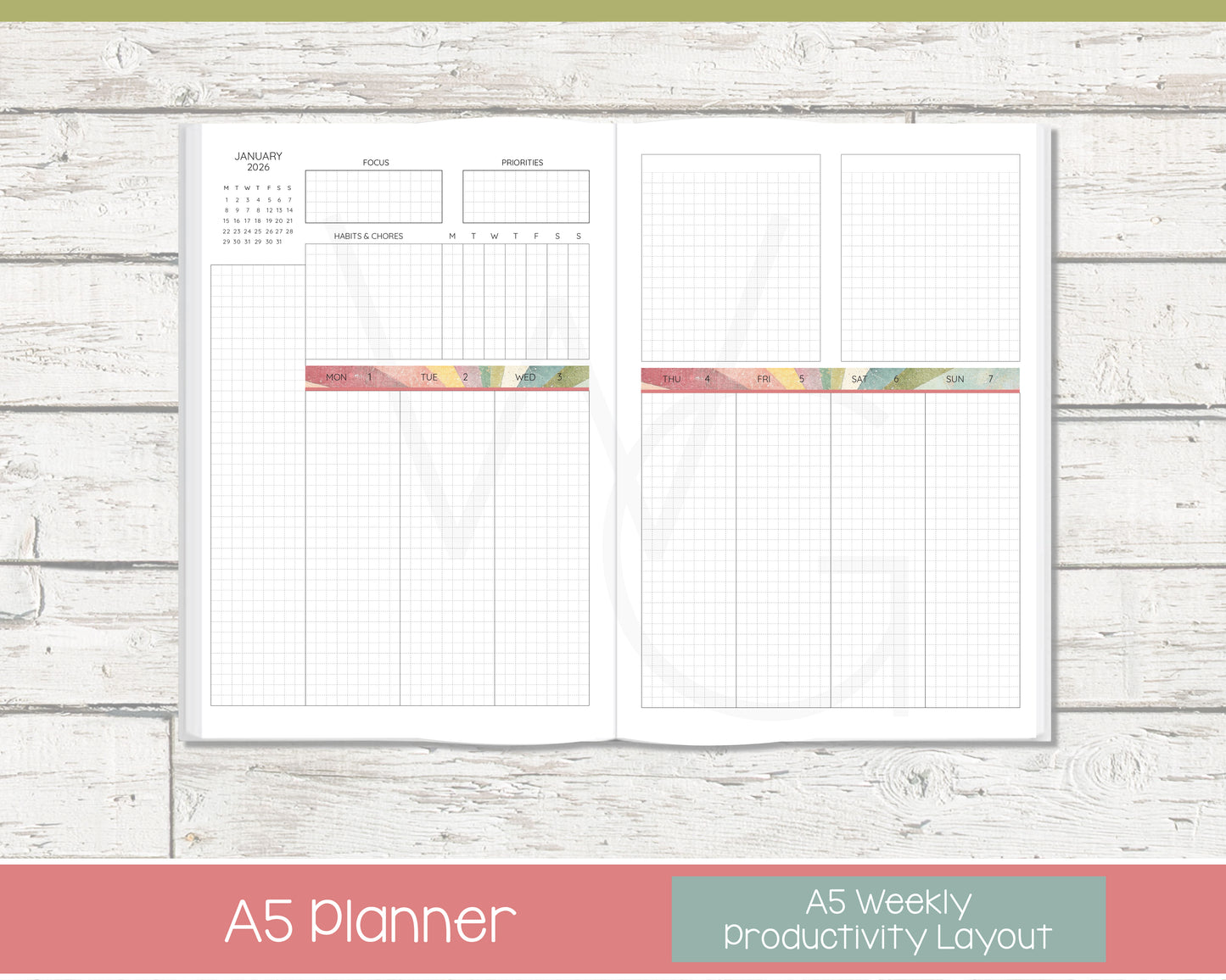 Complete Productivity Planer | Month, Week, Day Planner | Grid Layout | Shine On