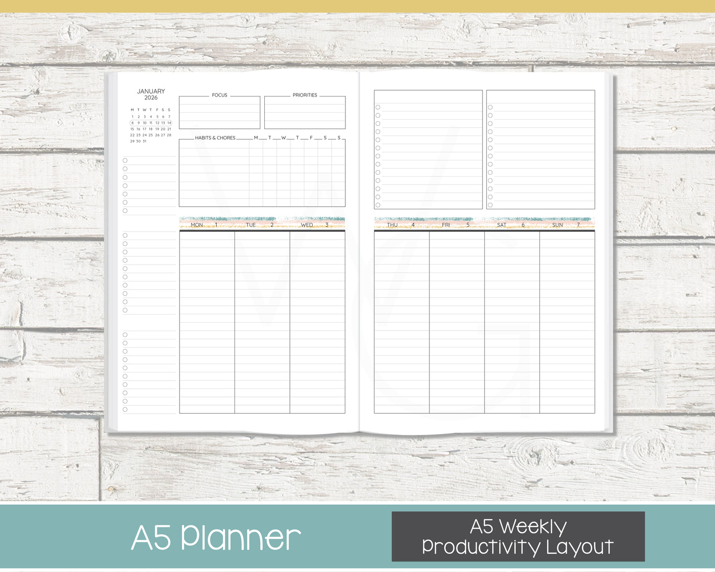 Complete Productivity Planer | Month, Week, Day Planner | Lined Layout | Reflections