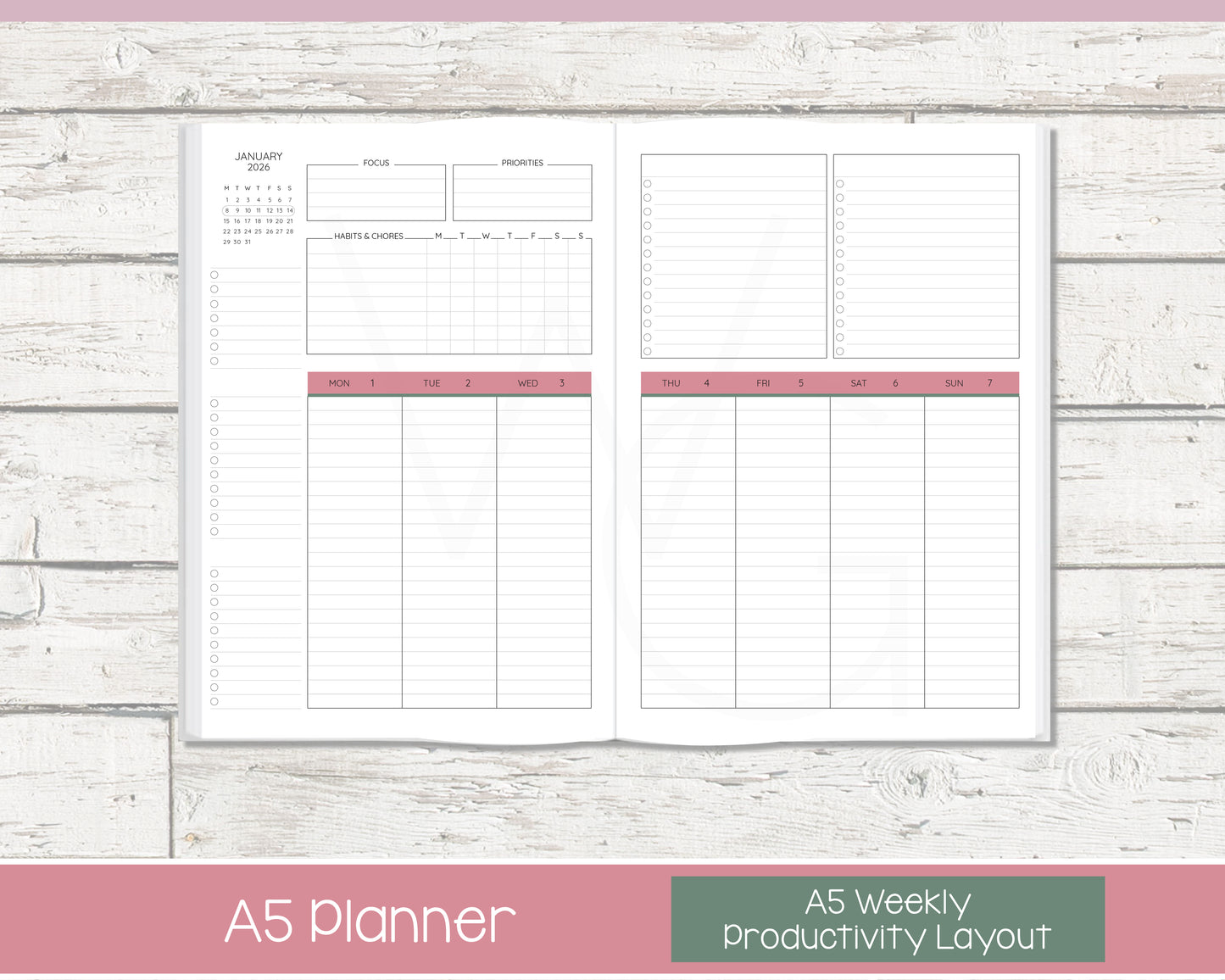 Complete Productivity Planer | Month, Week, Day Planner | Lined Layout | Petal Parade