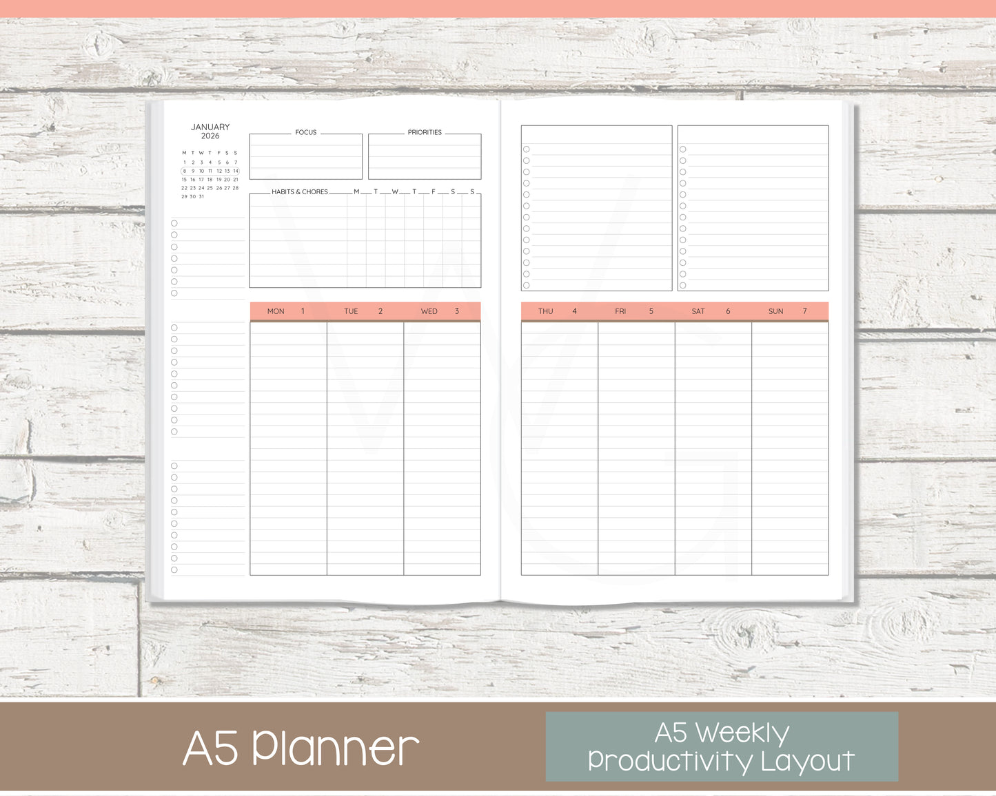 Complete Productivity Planer | Month, Week, Day Planner | Lined Layout | Cottage Bloom