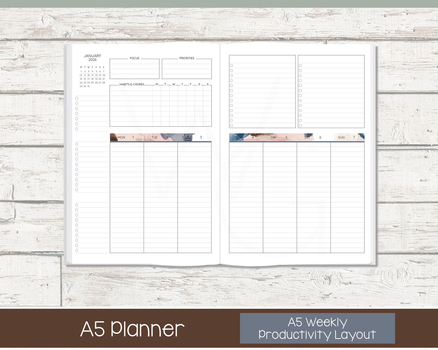Complete Productivity Planer | Month, Week, Day Planner | Lined Layout | Blush & Ink
