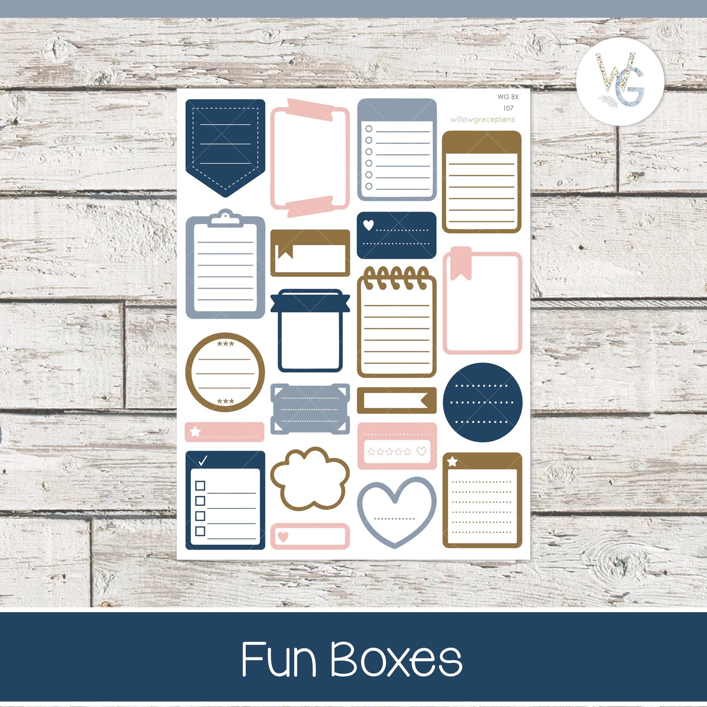 Fun Boxes - Planner Stickers - Willow Grace Planner Stickers | B-107
