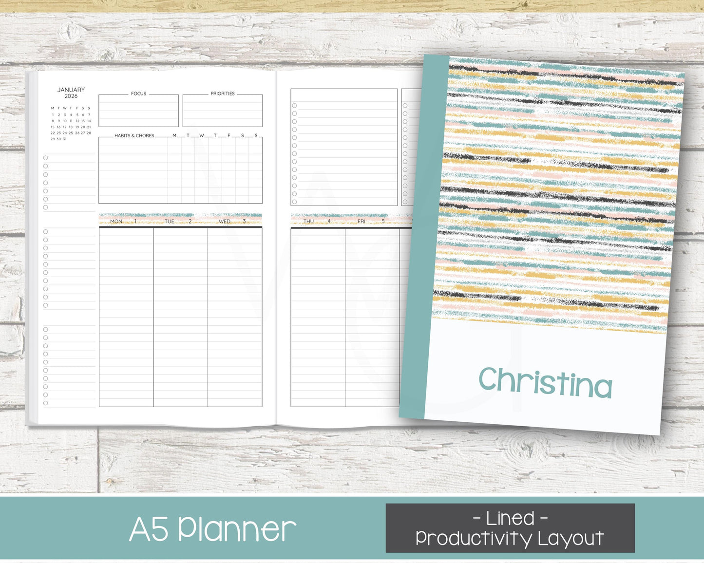 Weekly Personalized Planner | Productivity Weekly Planner | Lined Layout | Reflections