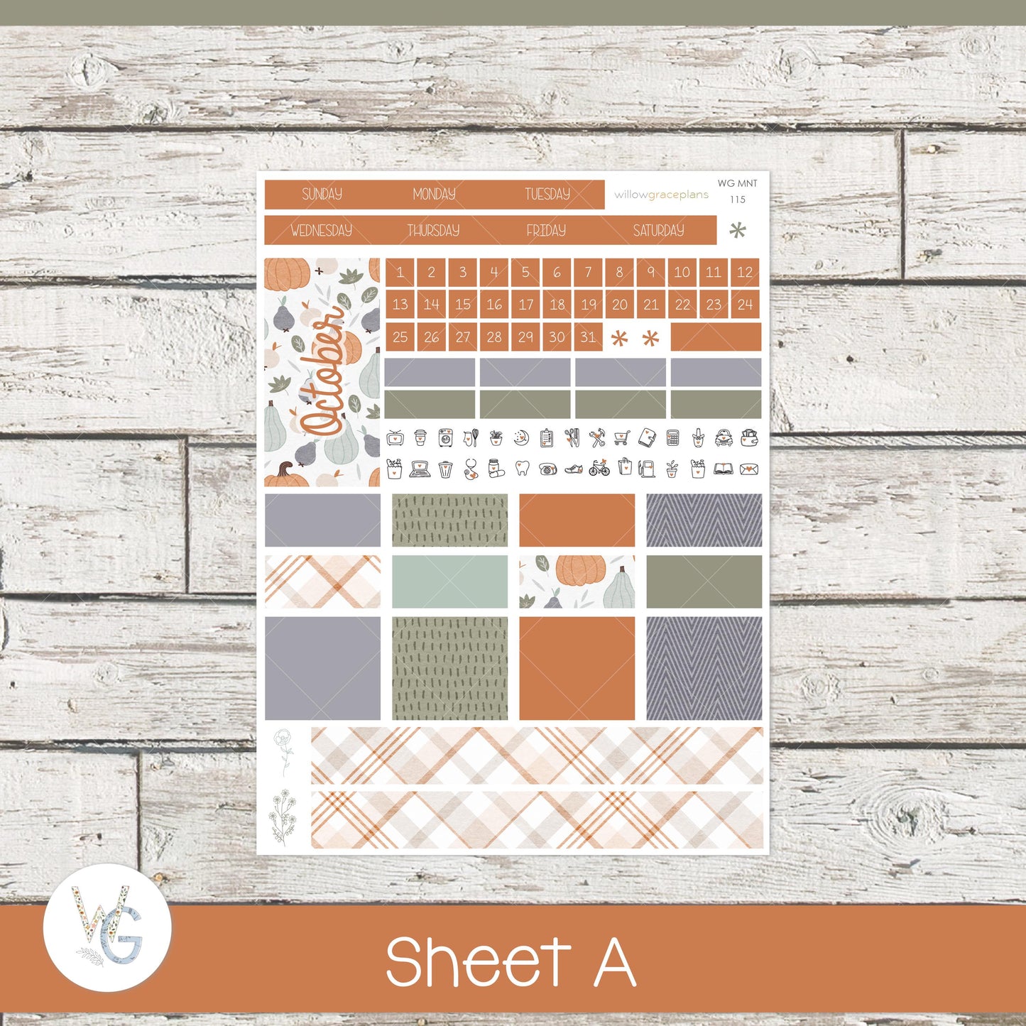 Willow Grace Planner Stickers - Monthly Planner Stickers | WGM-115