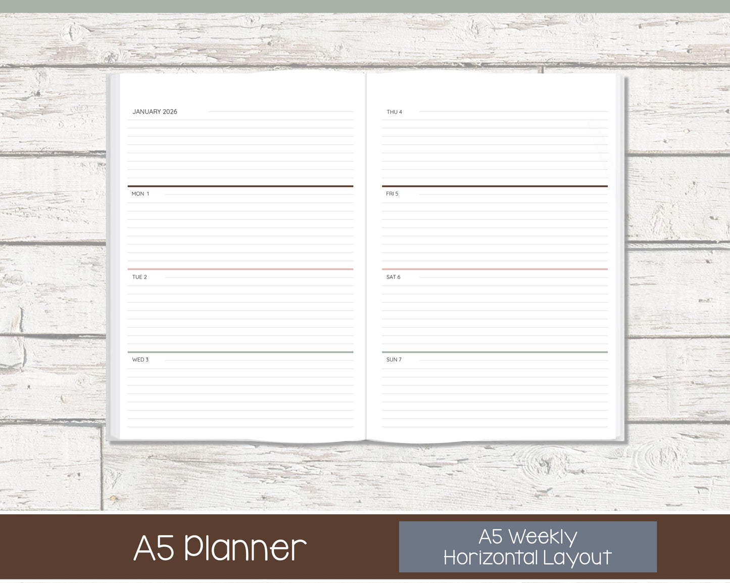 Weekly Personalized Planner | Horizontal Weekly Planner | Lined Layout | Blush & Ink