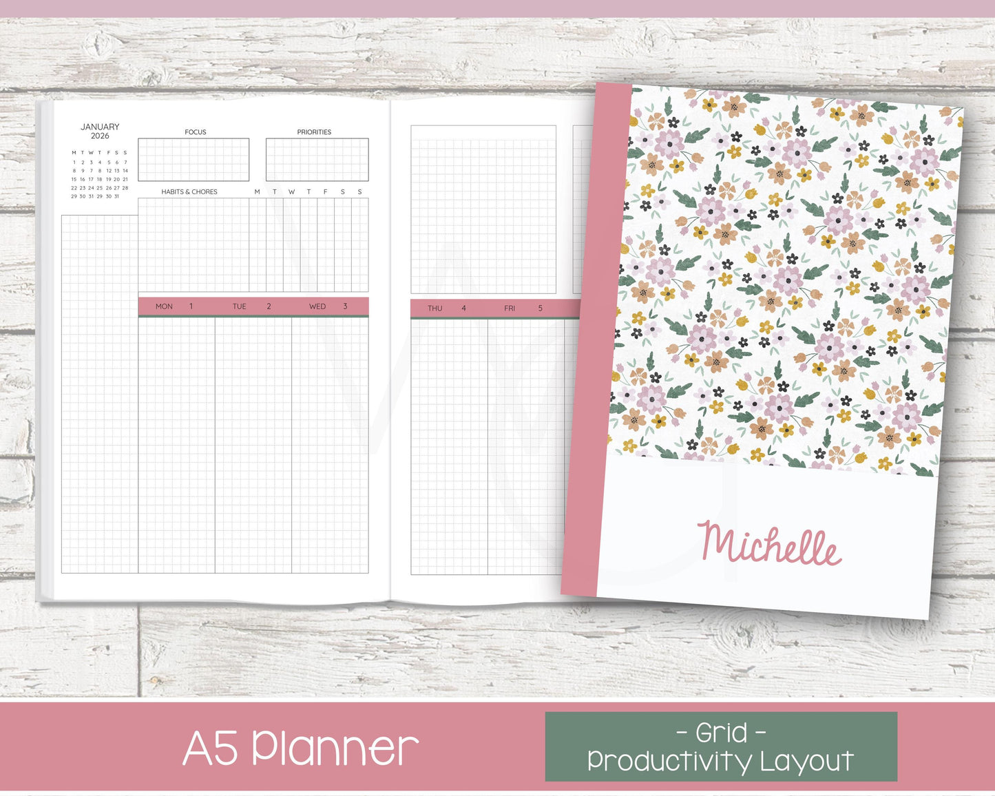 Weekly Personalized Planner | Productivity Weekly Planner | Grid Layout | Petal Parade