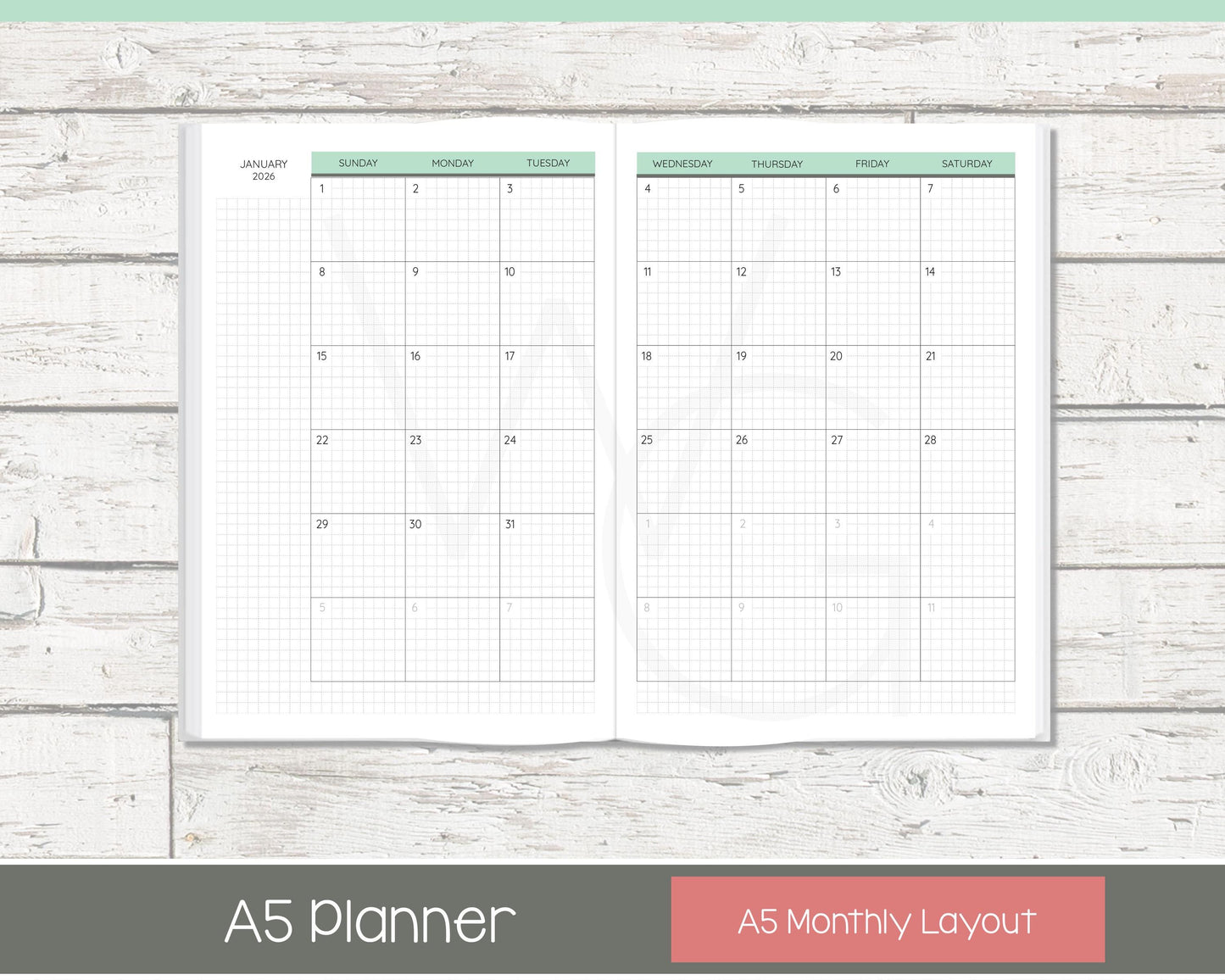 Complete Vertical Planner | Month, Week, Day Planner | Grid Layout | Shabby Chevron