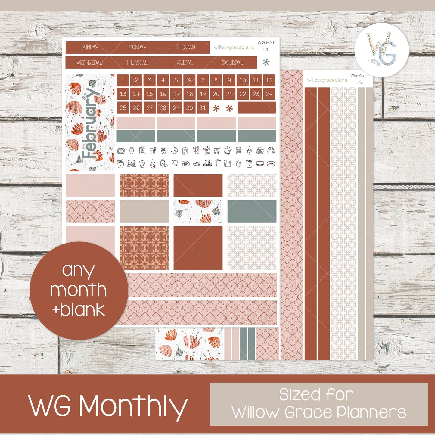 Willow Grace Planner Stickers - Monthly Planner Stickers | WGM-170