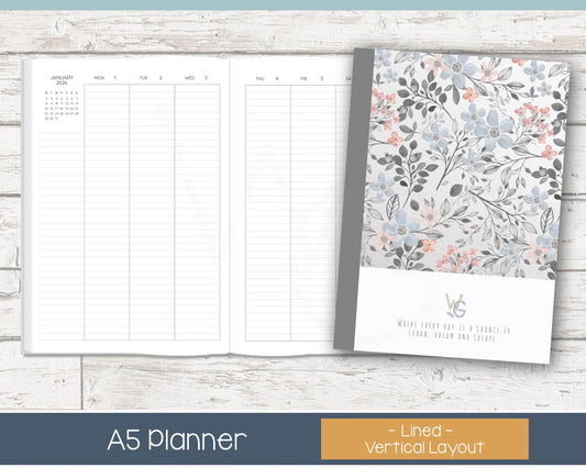 2026 Weekly Planner | Vertical Weekly Planner | Lined Layout - Black and White | Ready to Ship - Vintage Blues