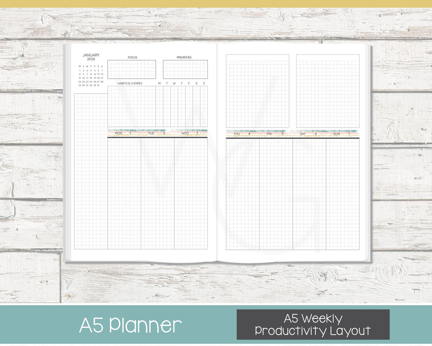 Weekly Personalized Planner | Productivity Weekly Planner | Grid Layout | Reflections