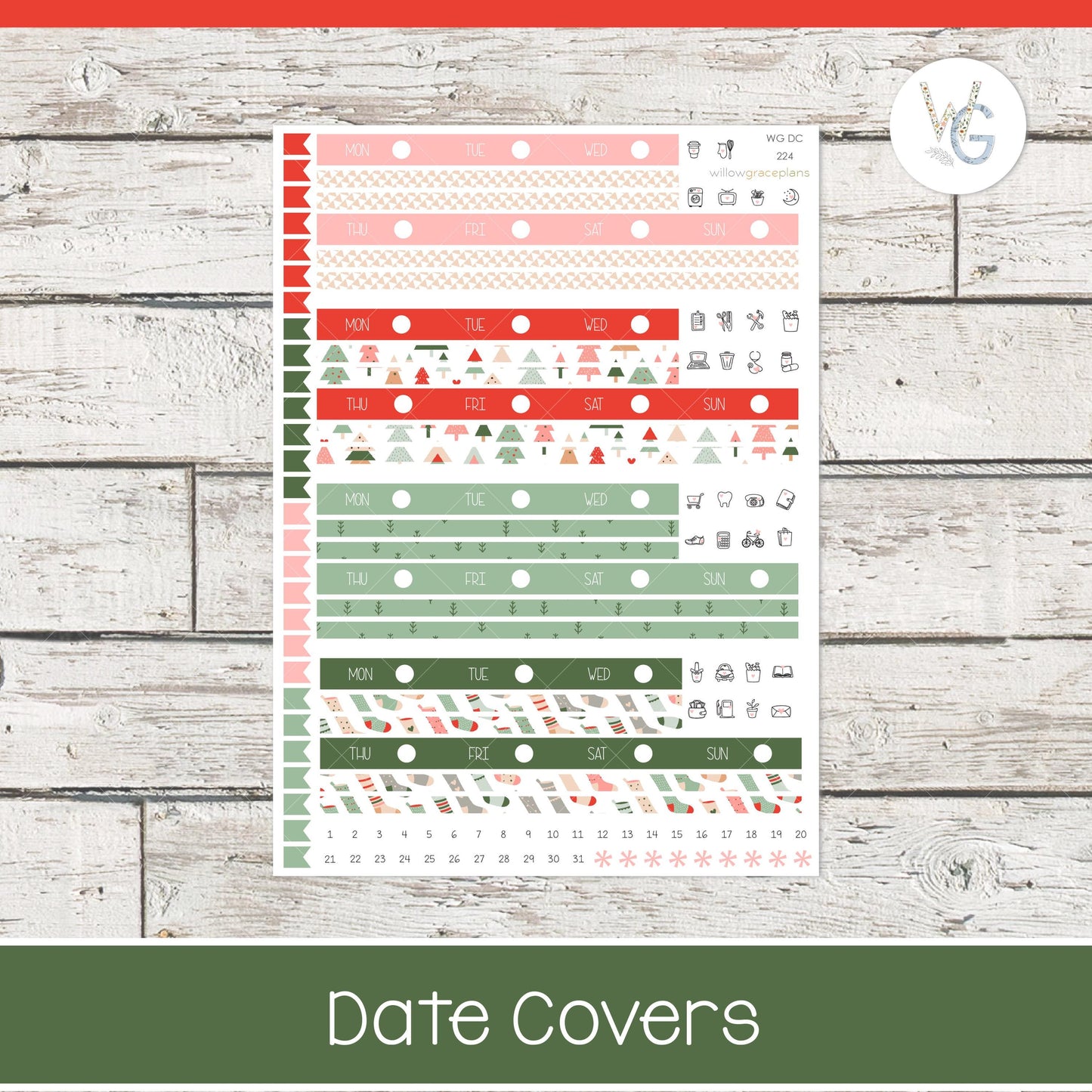 Date Covers - Planner Stickers - Willow Grace Planner Stickers | DC-224