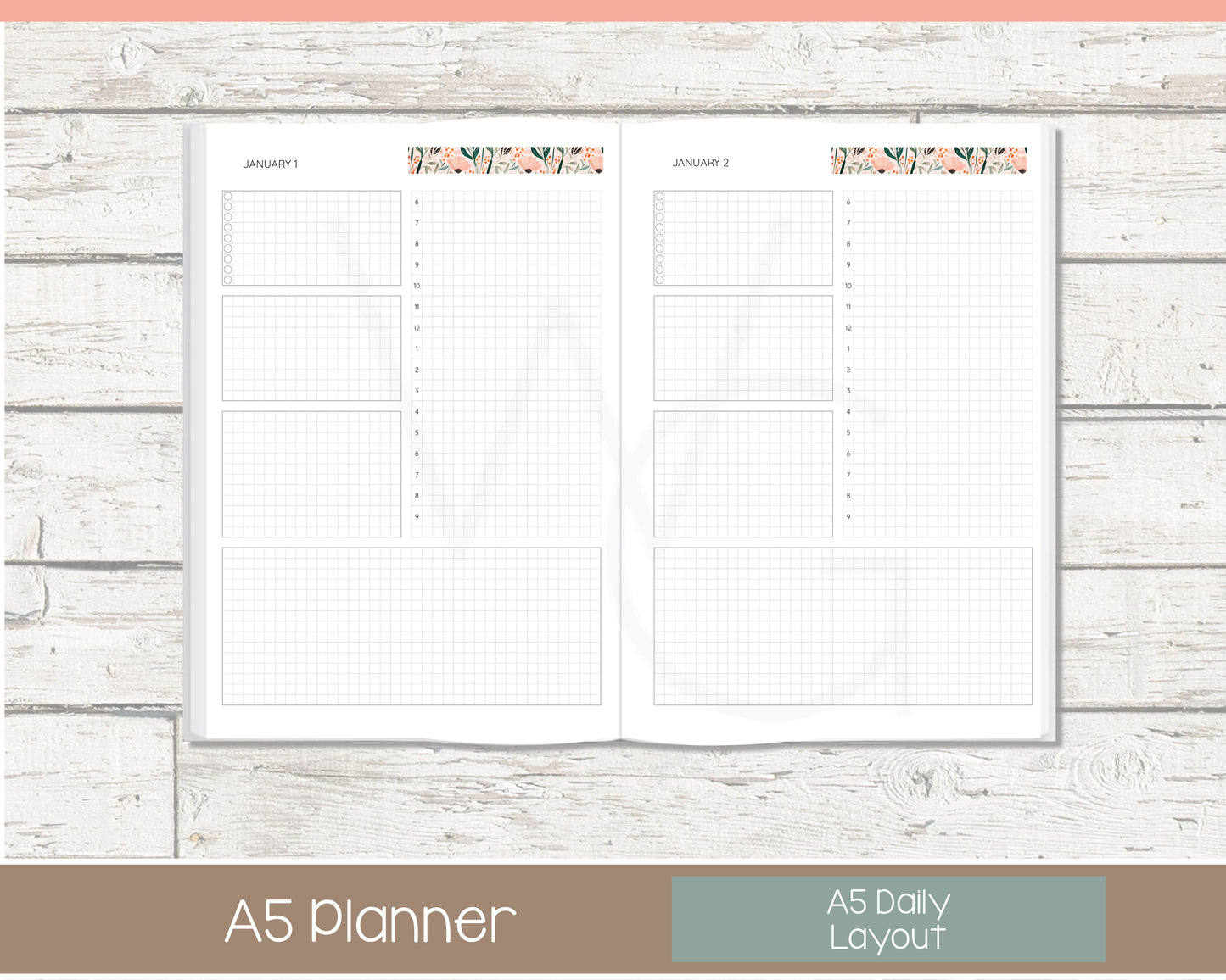 Complete Productivity Planer | Month, Week, Day Planner | Grid Layout | Cottage Bloom