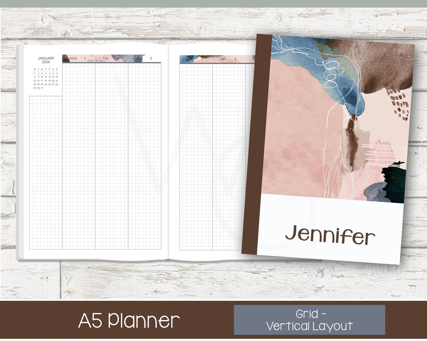 Weekly Personalized Planner | Vertical Weekly Planner | Grid Layout | Blush & Ink