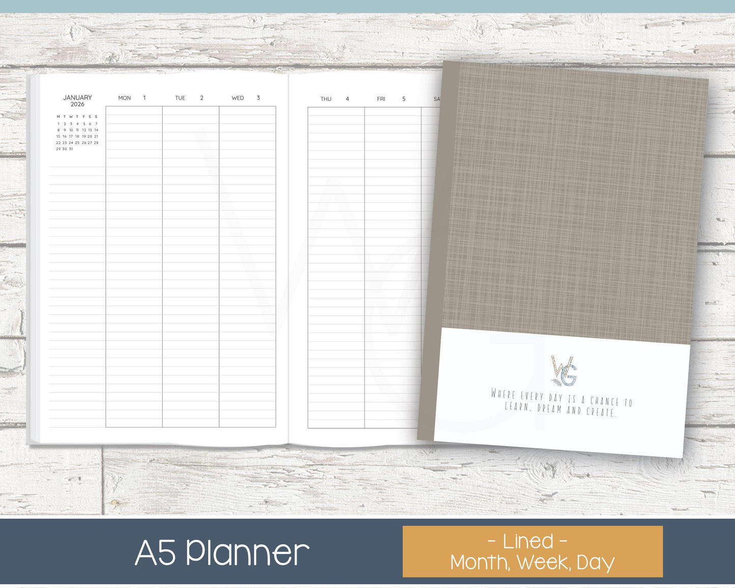 2026 Complete Planner | Month, Week, Day Planner | Lined Layout - Black and White | Ready to Ship