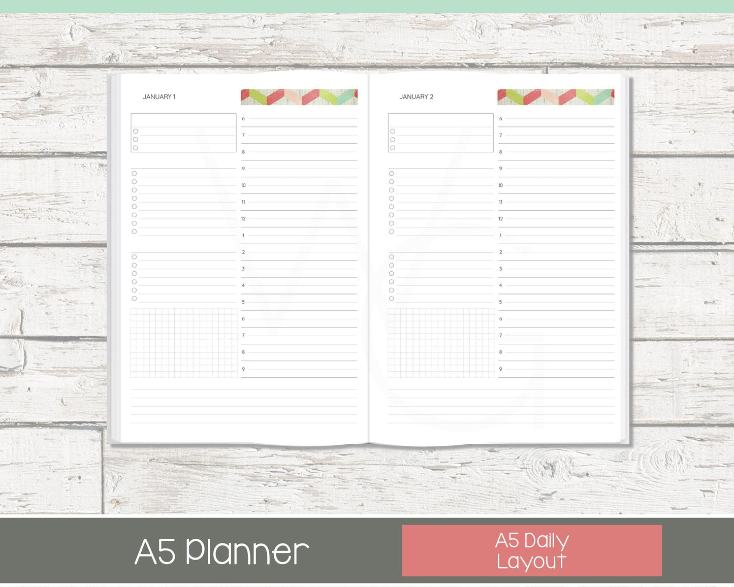 Personalized Day Planner | Day Planner | Lined Layout | Shabby Chevron