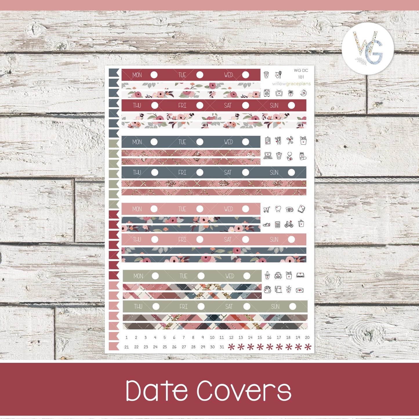 Date Covers - Planner Stickers - Willow Grace Planner Stickers | DC-101