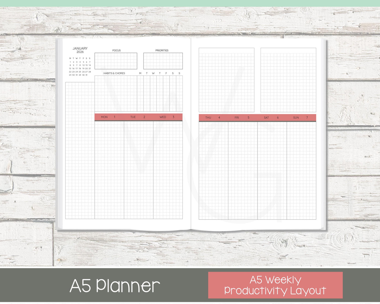 Weekly Personalized Planner | Productivity Weekly Planner | Grid Layout | Shabby Chevron