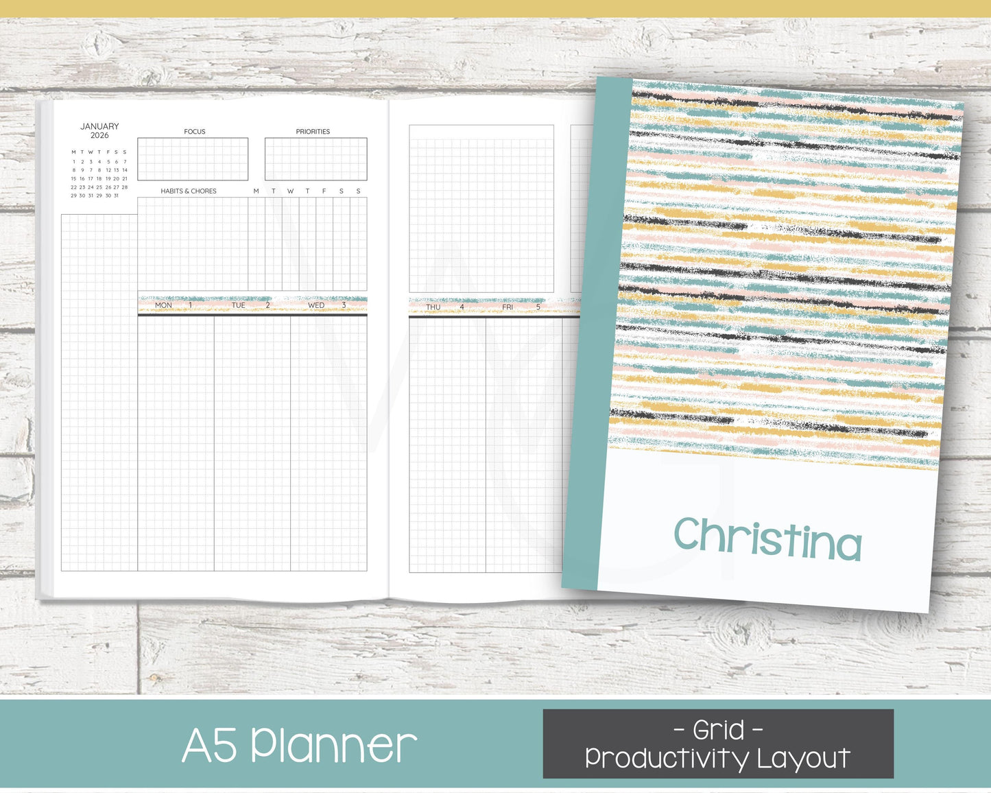 Weekly Personalized Planner | Productivity Weekly Planner | Grid Layout | Reflections