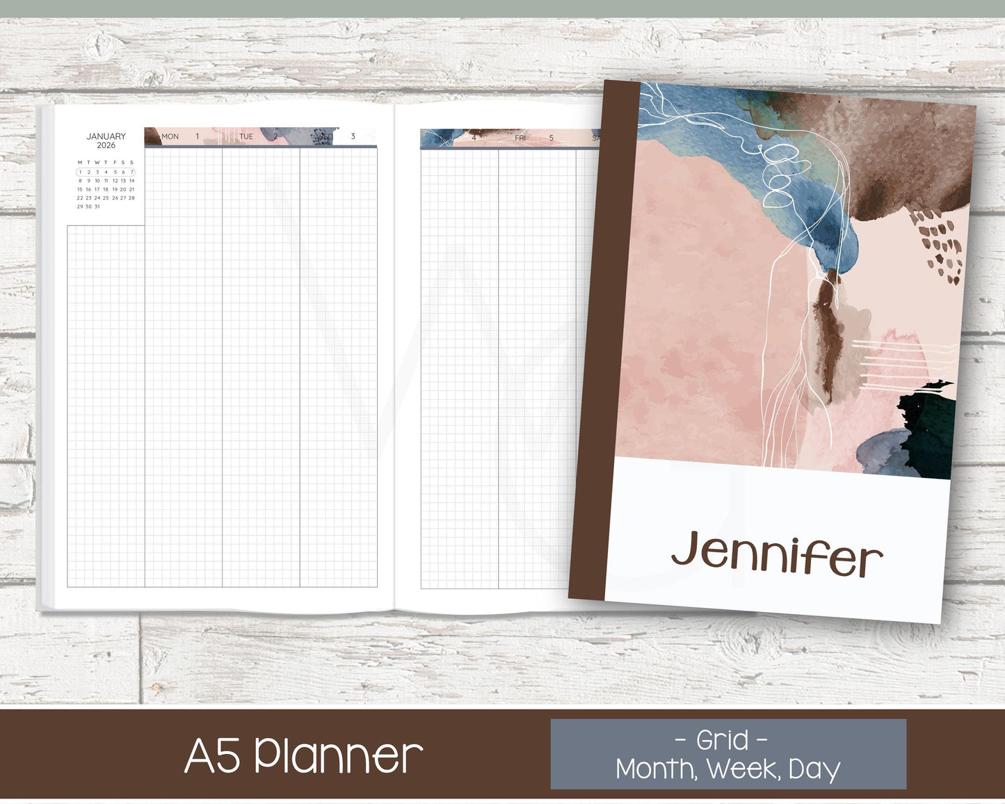 Weekly Personalized Planner | Vertical Weekly Planner | Grid Layout | Blush & Ink