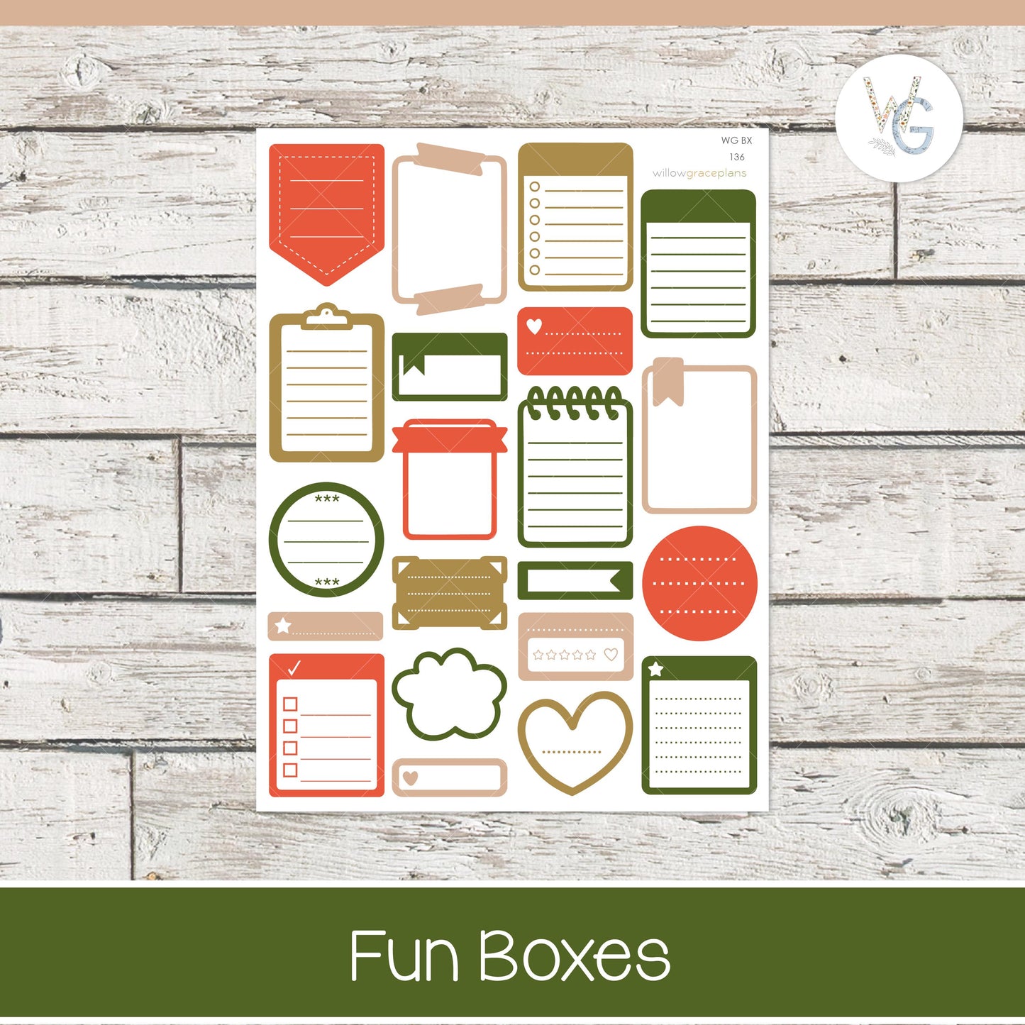 Fun Boxes - Planner Stickers - Willow Grace Planner Stickers | B-136