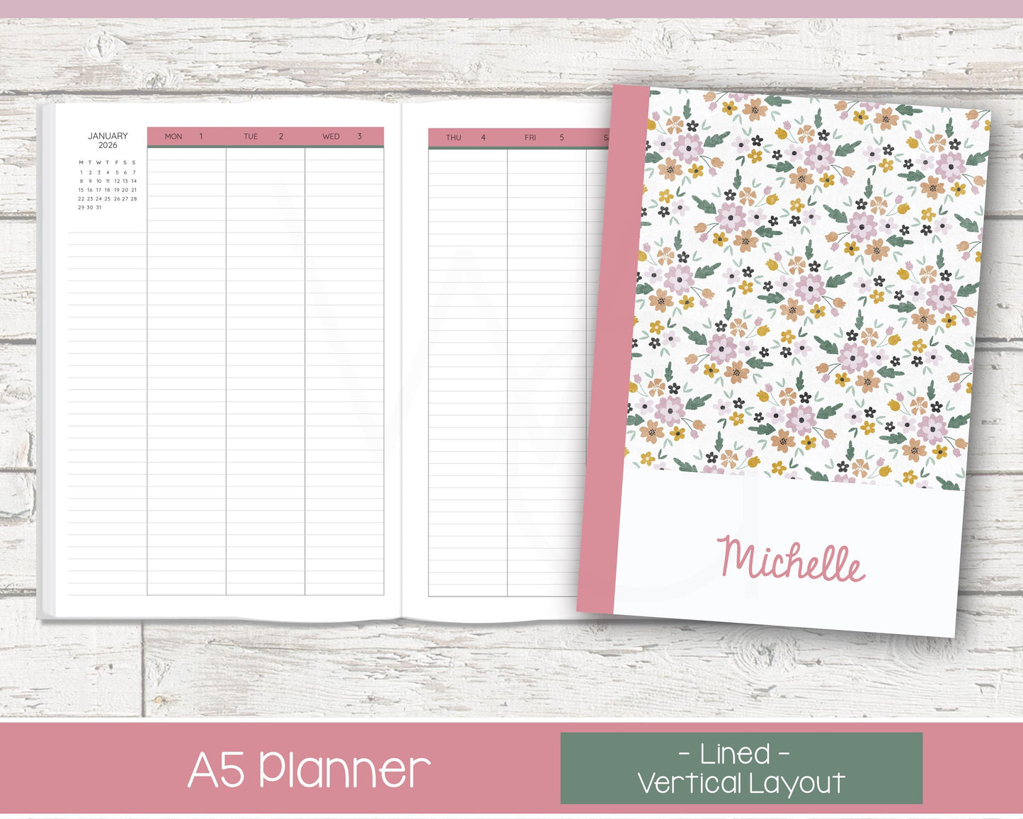 Weekly Personalized Planner | Vertical Weekly Planner | Lined Layout | Petal Parade