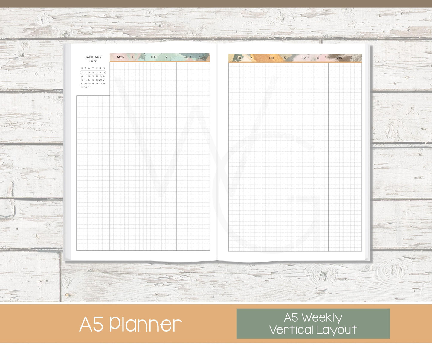 Complete Vertical Planner | Month, Week, Day Planner | Grid Layout | Bloom