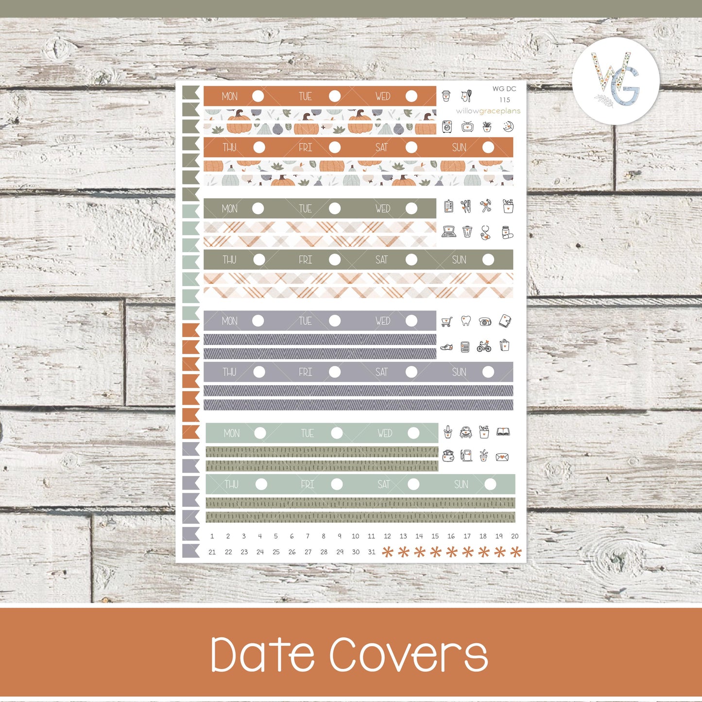 Date Covers - Planner Stickers - Willow Grace Planner Stickers | DC-115