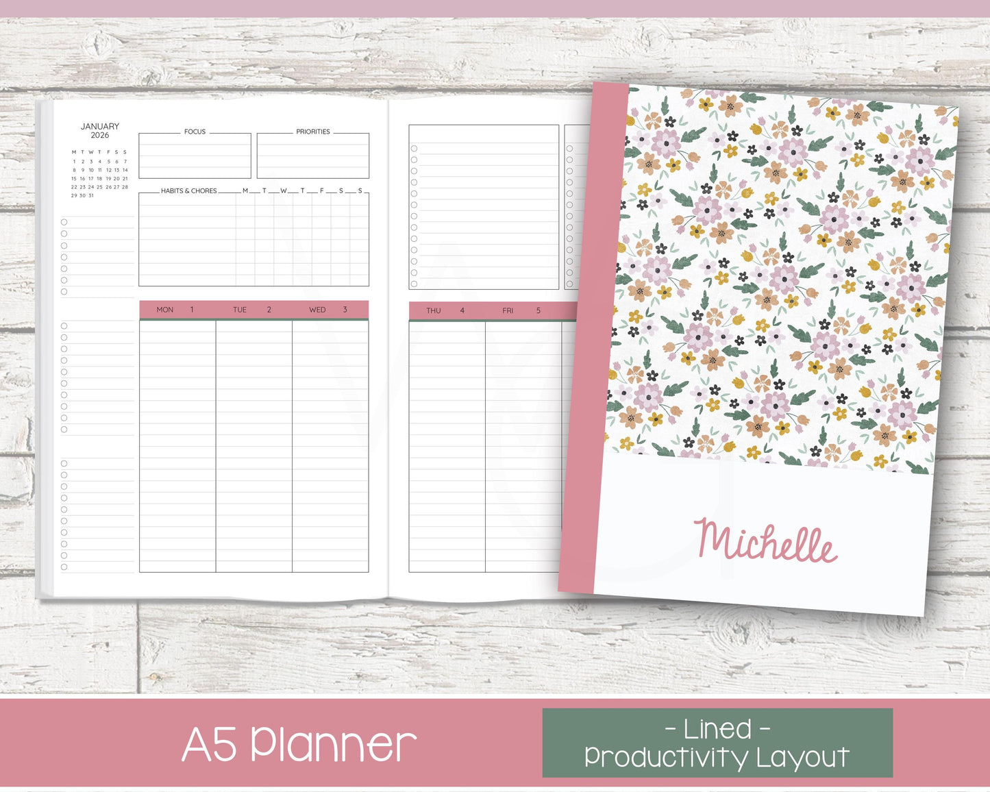 Weekly Personalized Planner | Productivity Weekly Planner | Lined Layout | Petal Parade