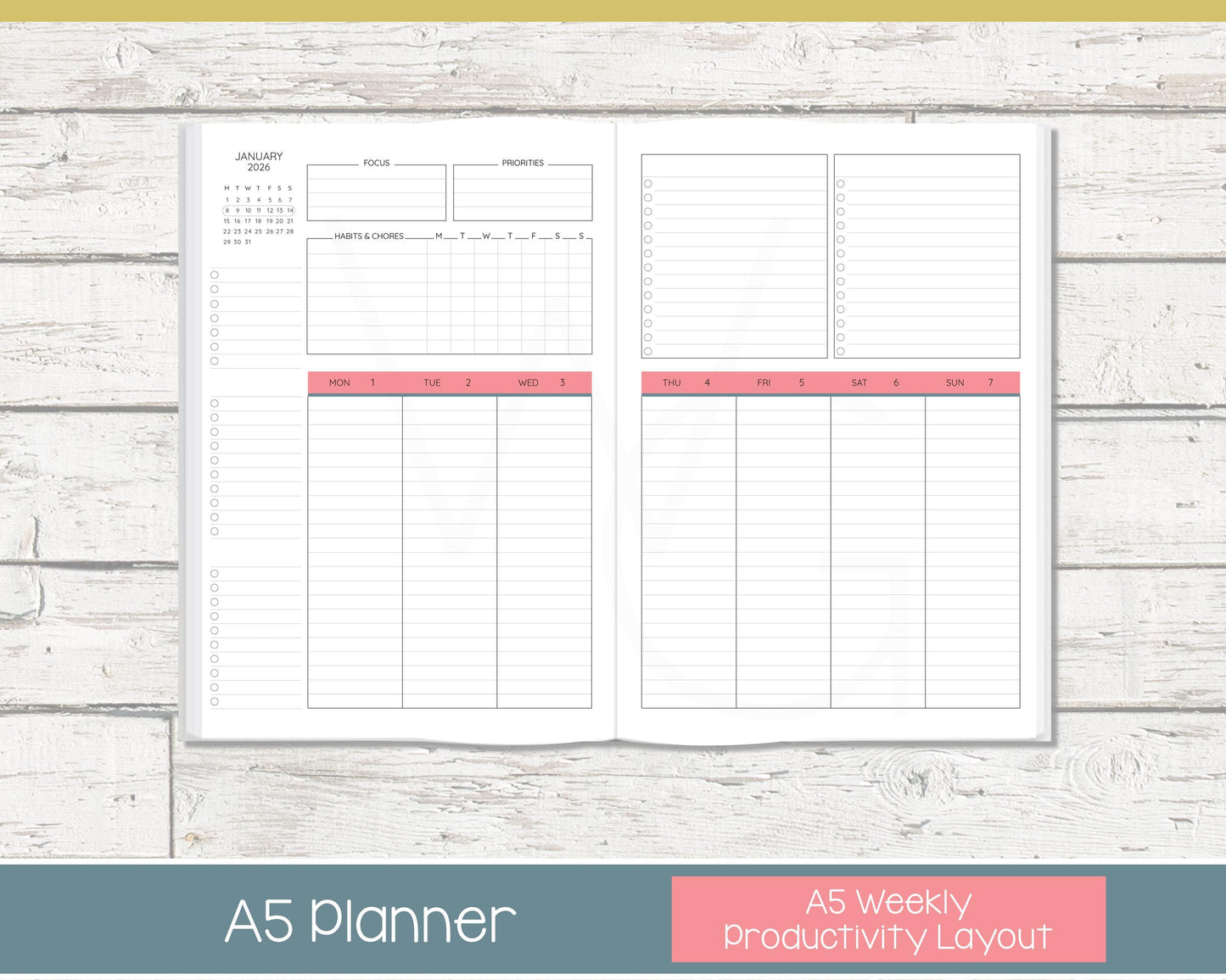 Weekly Personalized Planner | Productivity Weekly Planner | Lined Layout | Chevron Rainbow