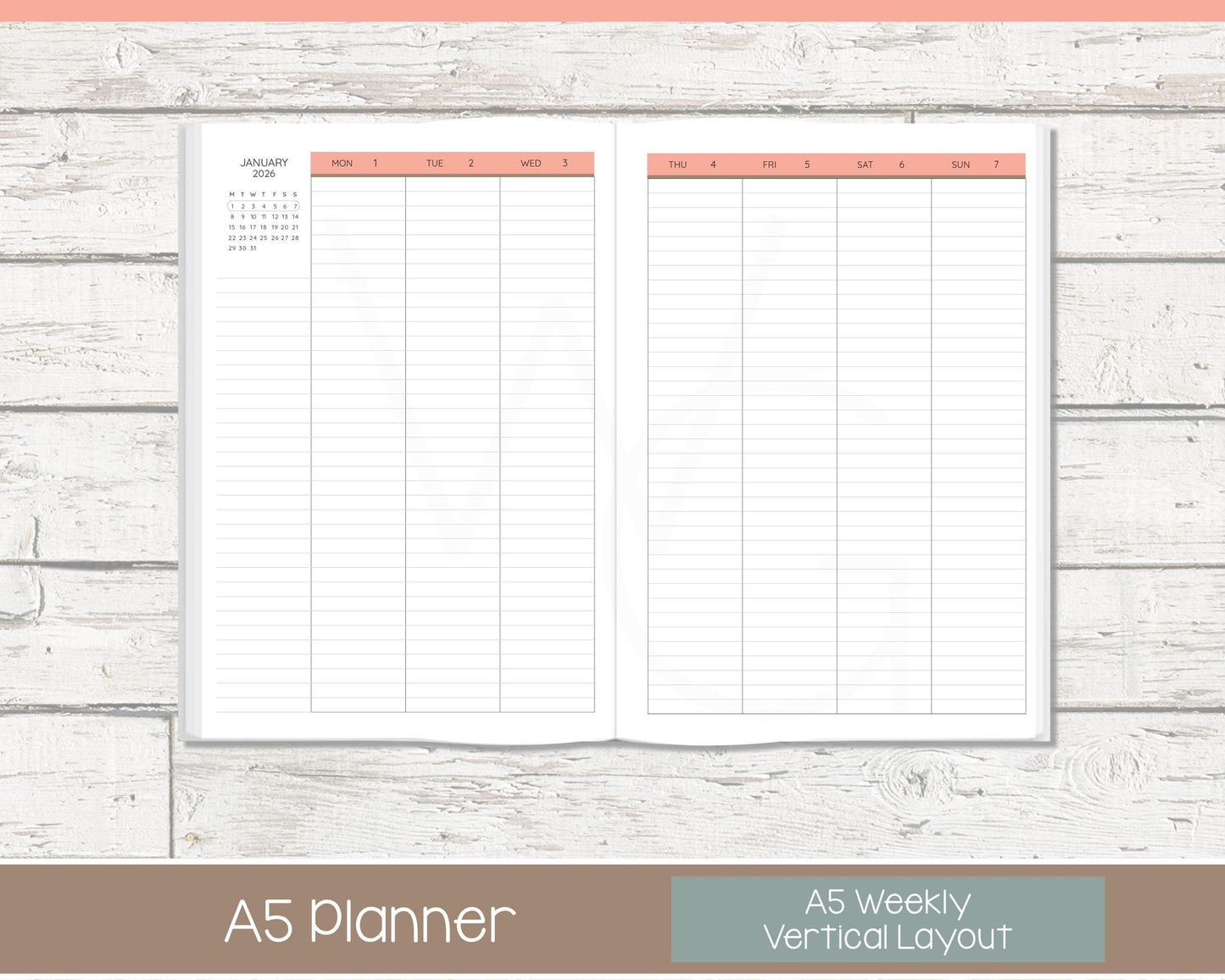 Complete Vertical Planner | Month, Week, Day Planner | Lined Layout | Cottage Bloom