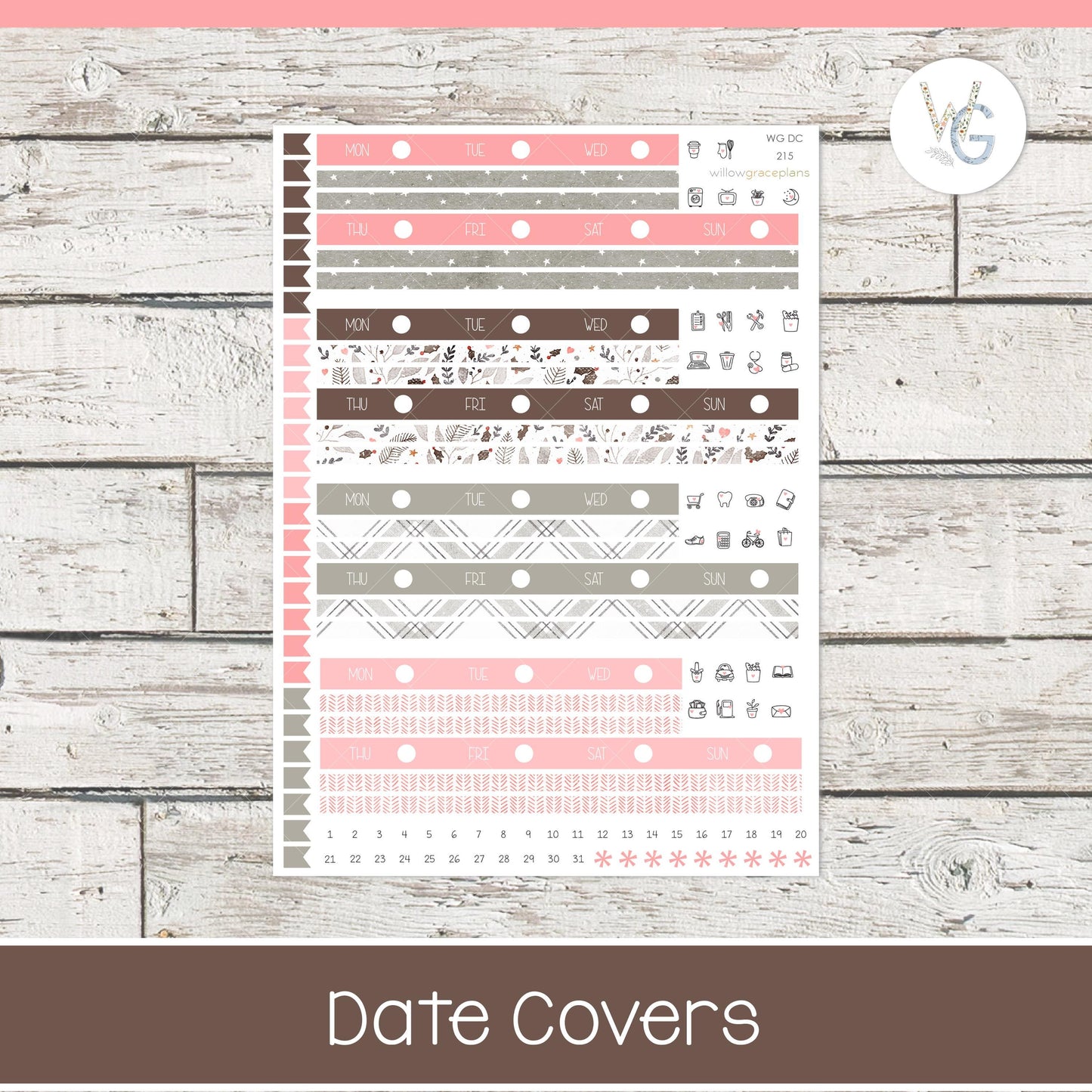 Date Covers - Planner Stickers - Willow Grace Planner Stickers | DC-215